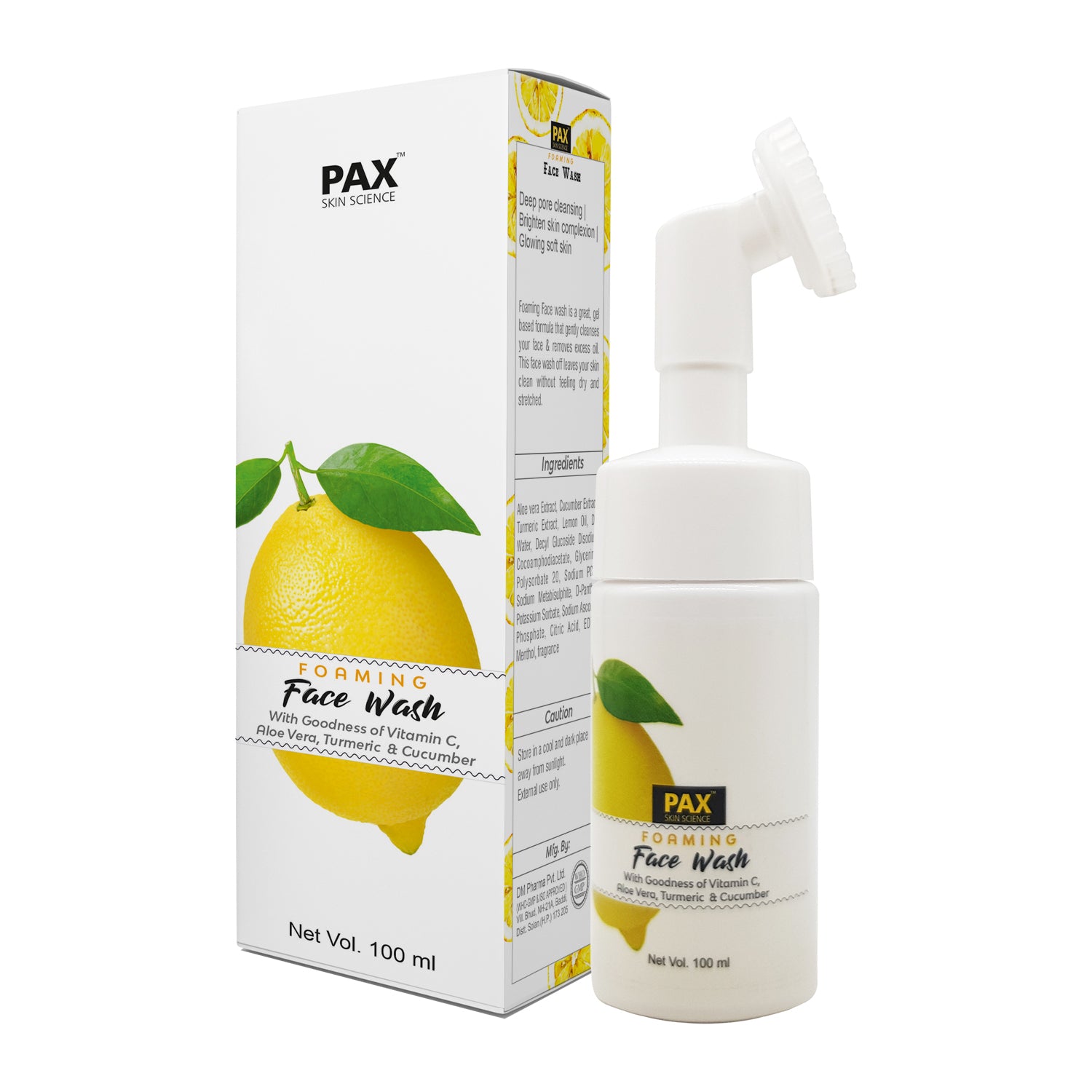 Pax Foaming Face Wash with Vitamin C, Aloe Vera, Turmeric and Cucumber for Deep Cleansing - 100 ml ( BUY 1 GET 1 FREE )