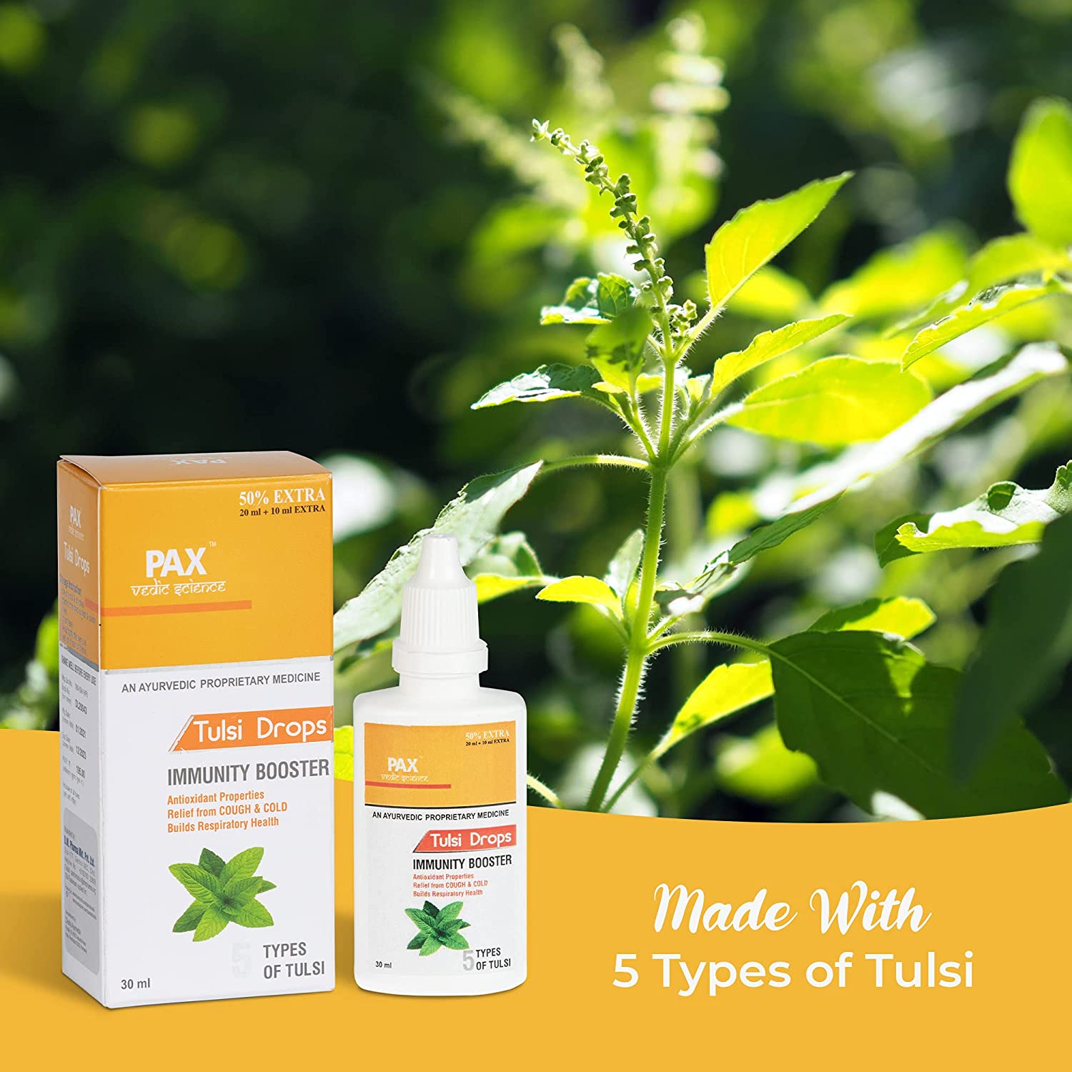 Pax Vedic Science Tulsi Drops Natural Immunity Booster with 5 Tusli Extract - 30 ML